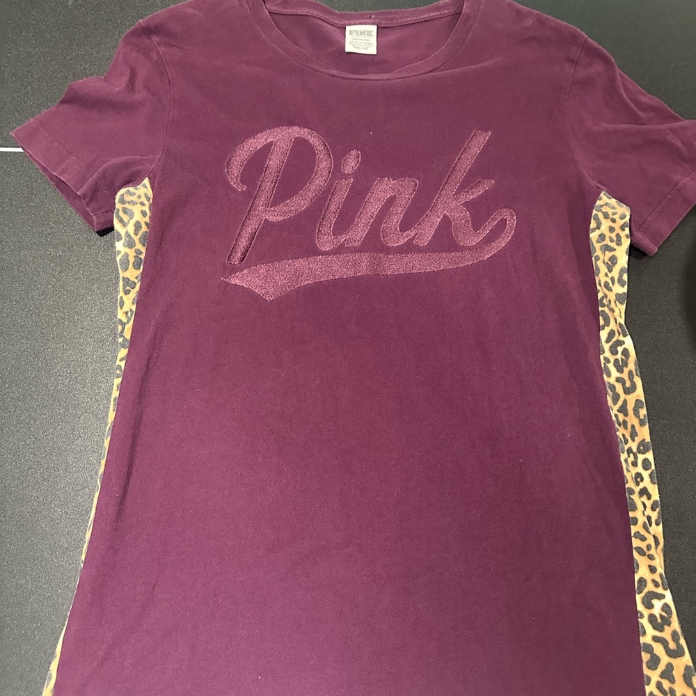 PINK Victoria's Secret Maroon & Cheetah Tee